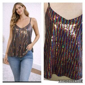 Material Girl spaghetti strap sequin top